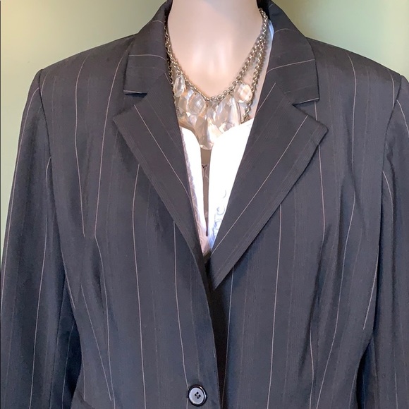 INC 2PC PINSTRIPE SUIT, Size 14P, Black. - Picture 3 of 16